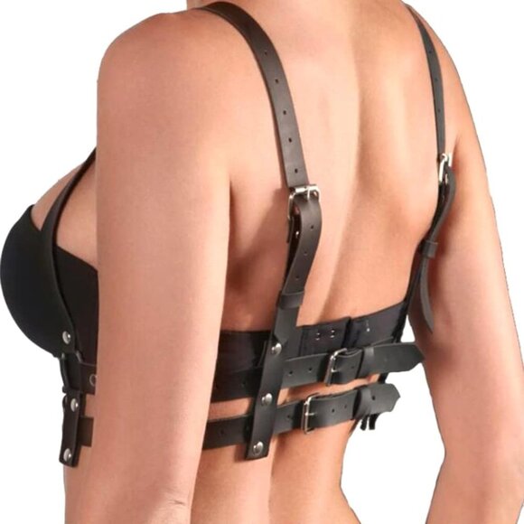 🆕Women Black Leather Chest Harness Body Waist Chain Rave Sexy Jewelry Accessory - Picture 5 of 5
